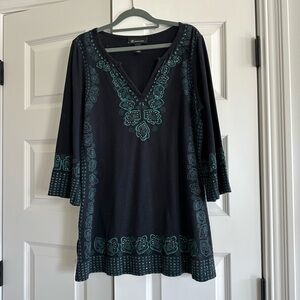 INC peacock color beaded top with teal and navy accents